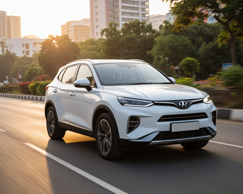 Modern SUV in Indian landscape